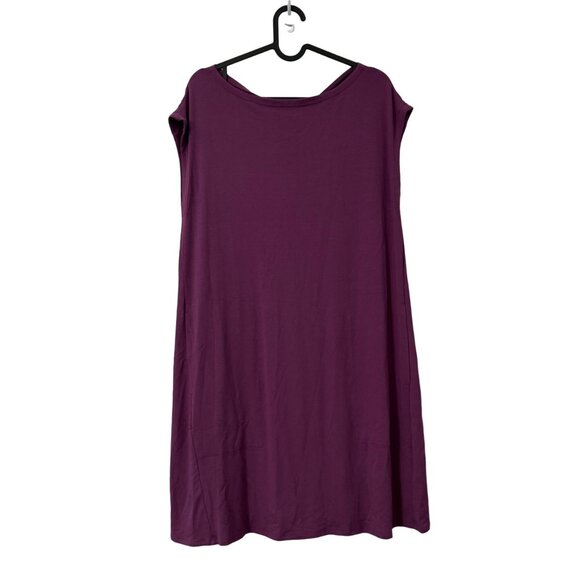 Eileen Fisher Purple Viscose Twist Back Boatneck Pockets Dress Womens Size Small - Picture 1 of 6